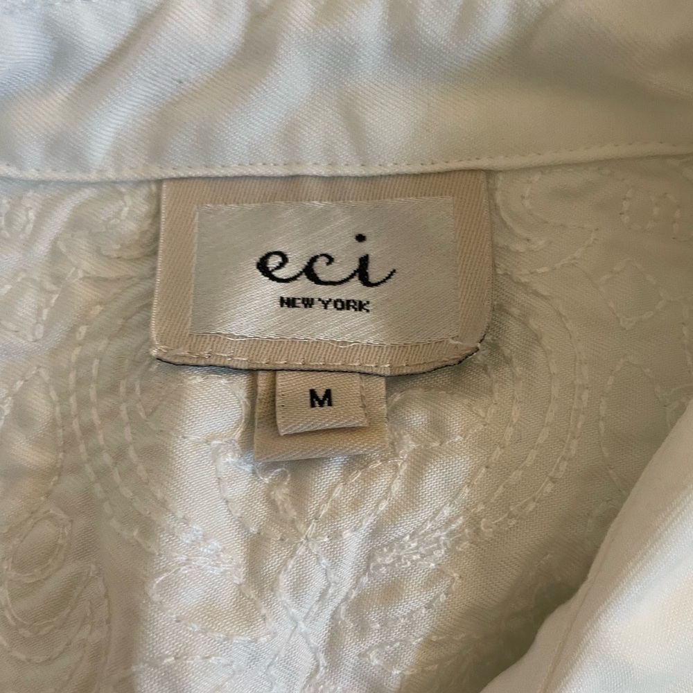 eci NEW YORK Embroidered Stitch Yoke Lyocel Shirt Dress in White Size M NWT - Picture 3 of 4
